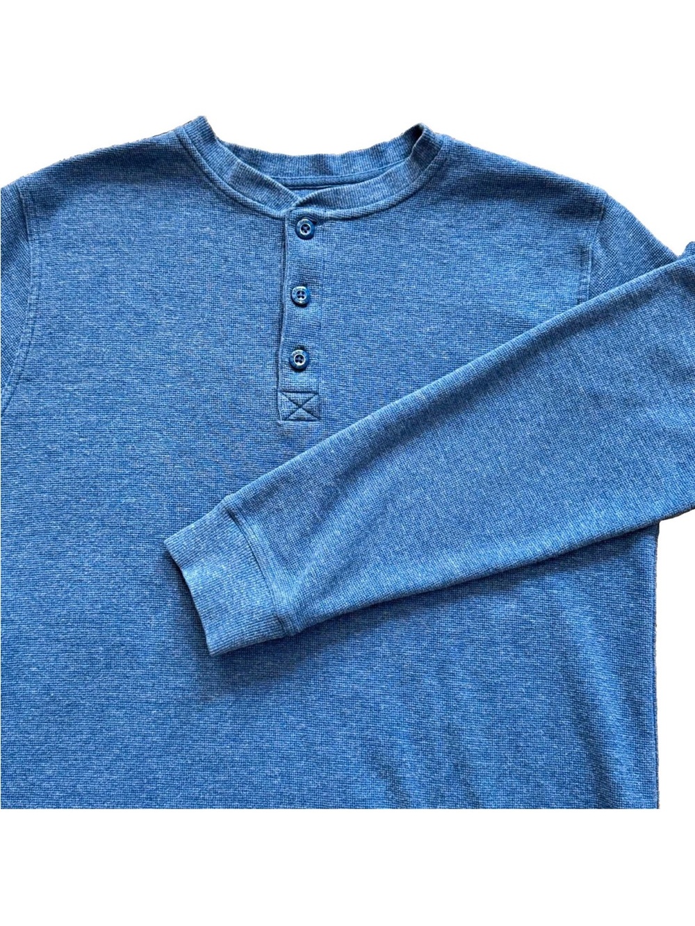 L.L. Bean Men Large Slim Fit Blue Thermal Henley Shirt Long Sleeve Cotton Waffle
